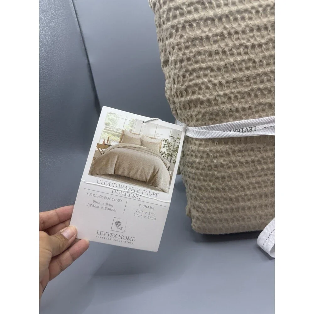 Levtex Cloud Waffle Textured 3 Piece Full/Queen Duvet Cover Set - Taupe